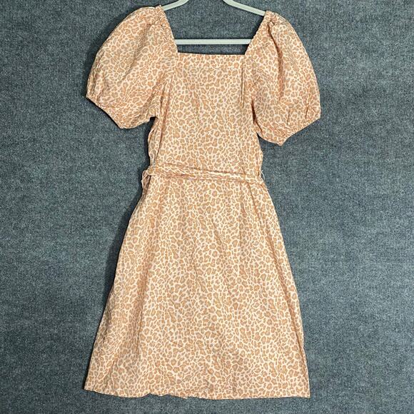 J. Crew Midi Cottage Dress XXS Leopard Print Puff Short Sleeve Button Up A-Line - Picture 3 of 12